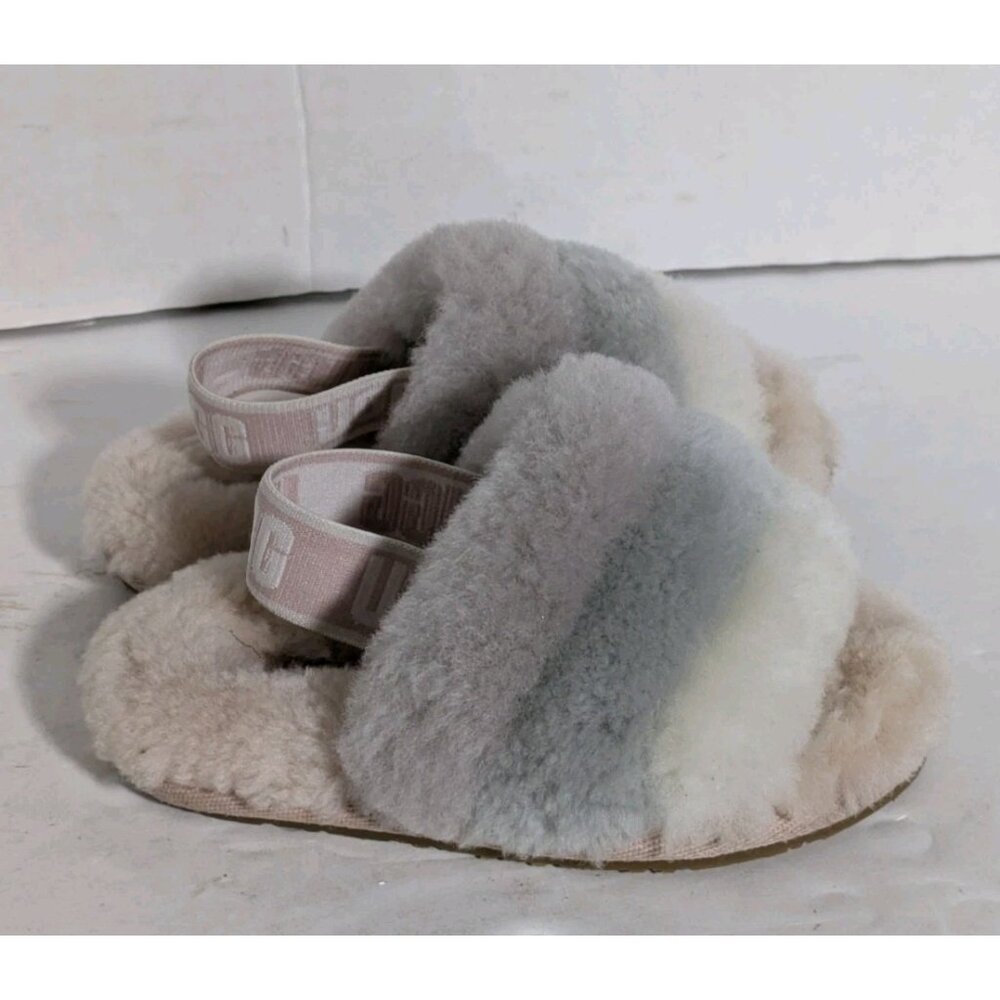 UGG Fluff Yeah Toddler Sandals MultiColor Quartz Shearling Pink Gray White US 6